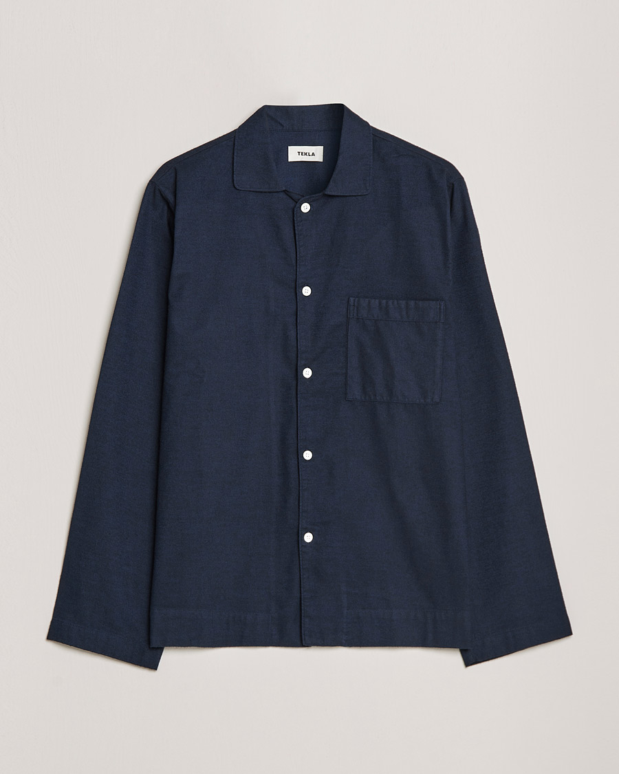 Men | Pyjamas & Robes | Tekla | Flannel Pyjama Shirt Midnight Blue