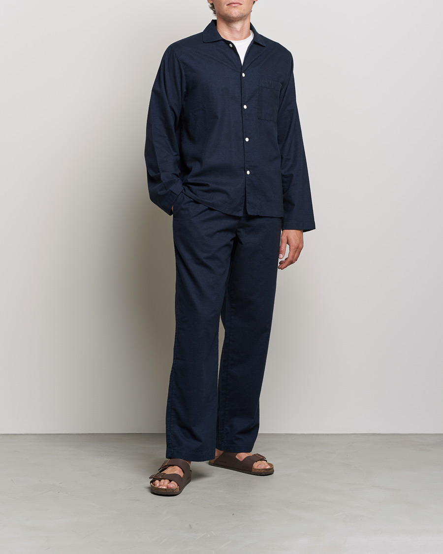 Men | Pyjamas & Robes | Tekla | Flannel Pyjama Shirt Midnight Blue