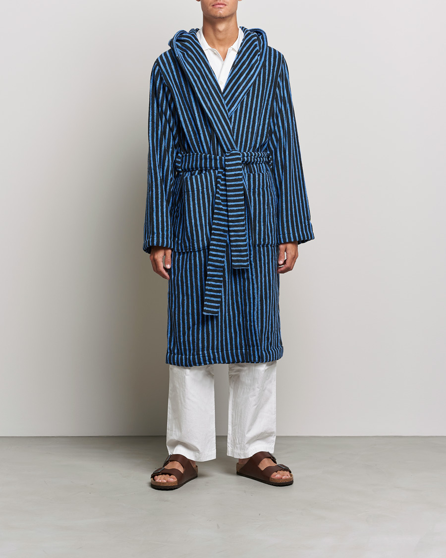 Men | Robes | Tekla | Organic Terry Hooded Bathrobe Black/Blue