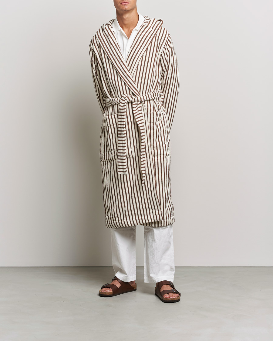 Men | Pyjamas & Robes | Tekla | Organic Terry Hooded Bathrobe Kodiak Stripes
