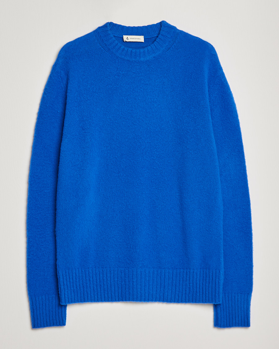 Men | Sweaters & Knitwear | Piacenza Cashmere | Brushed Wool Crew Neck Royal Blue