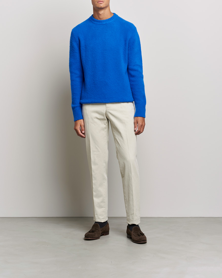 Men | Sweaters & Knitwear | Piacenza Cashmere | Brushed Wool Crew Neck Royal Blue