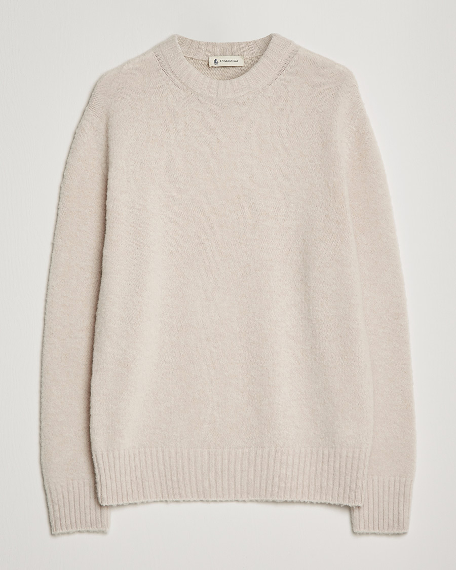 Men | Sweaters & Knitwear | Piacenza Cashmere | Brushed Wool Crew Neck Beige