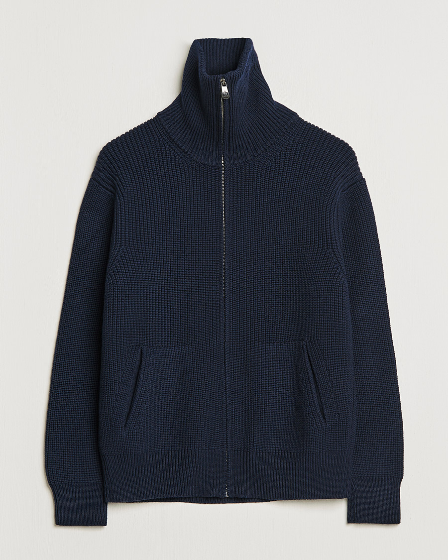 Men | Sweaters & Knitwear | Piacenza Cashmere | Heavy Zip Cardigan Navy