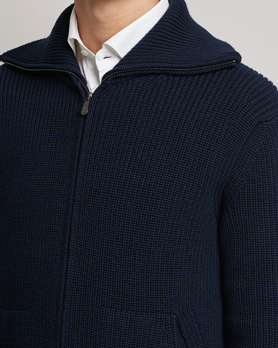Men | Sweaters & Knitwear | Piacenza Cashmere | Heavy Zip Cardigan Navy