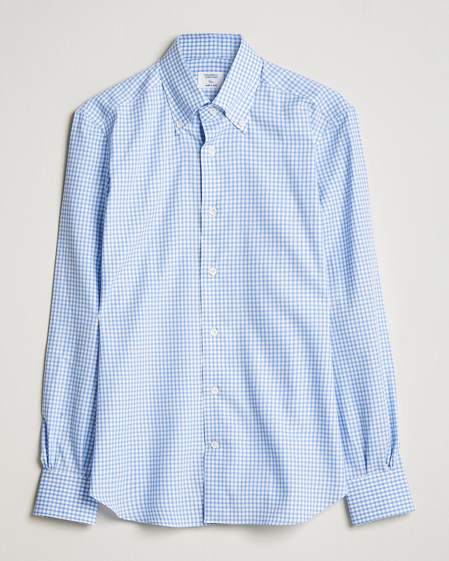 Men |  | Mazzarelli | Soft Button Down Check Oxford Shirt Light Blue
