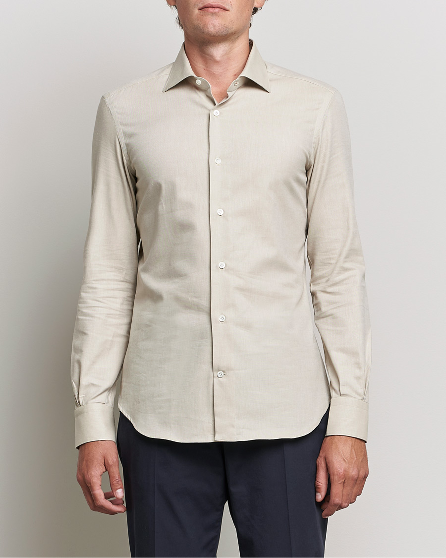 Men | Mazzarelli | Mazzarelli | Soft Twill Cotton Shirt Beige