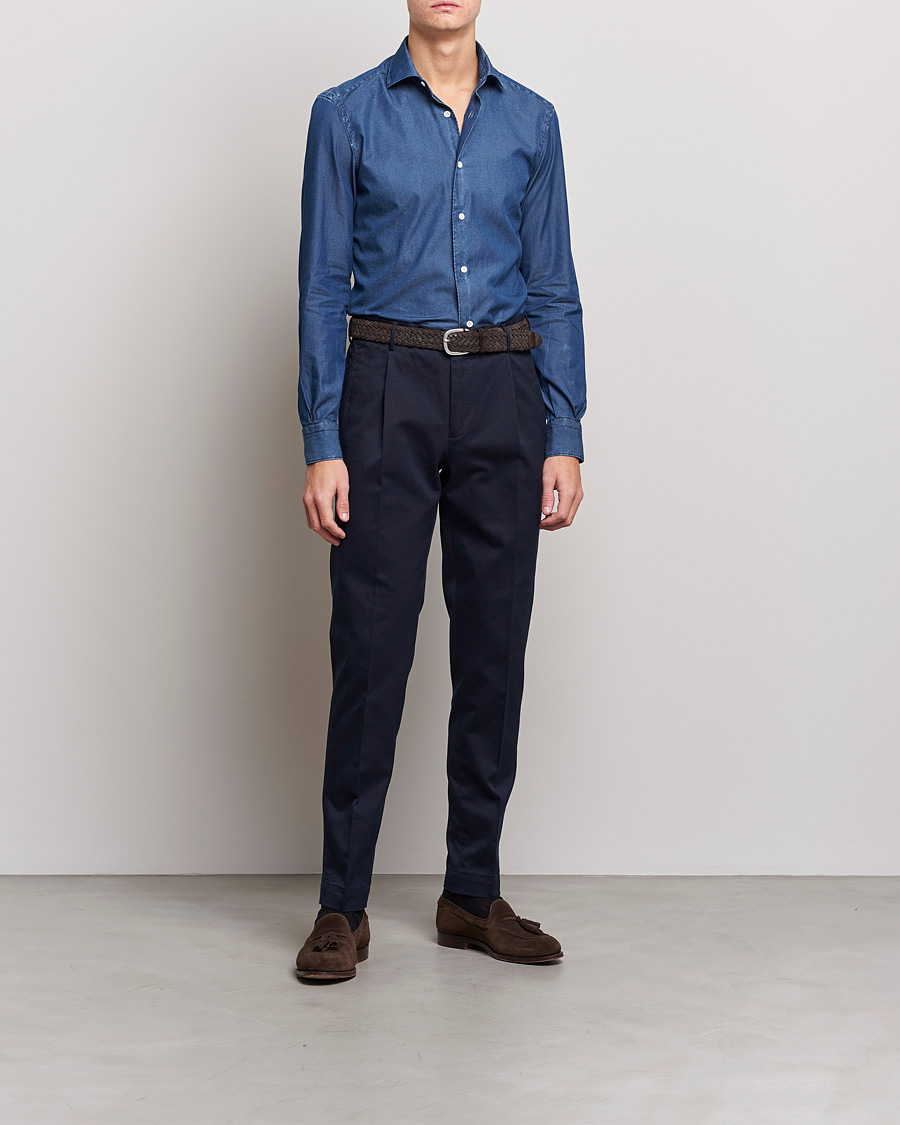 Men | Shirts | Mazzarelli | Soft Denim Shirt Dark Indigo