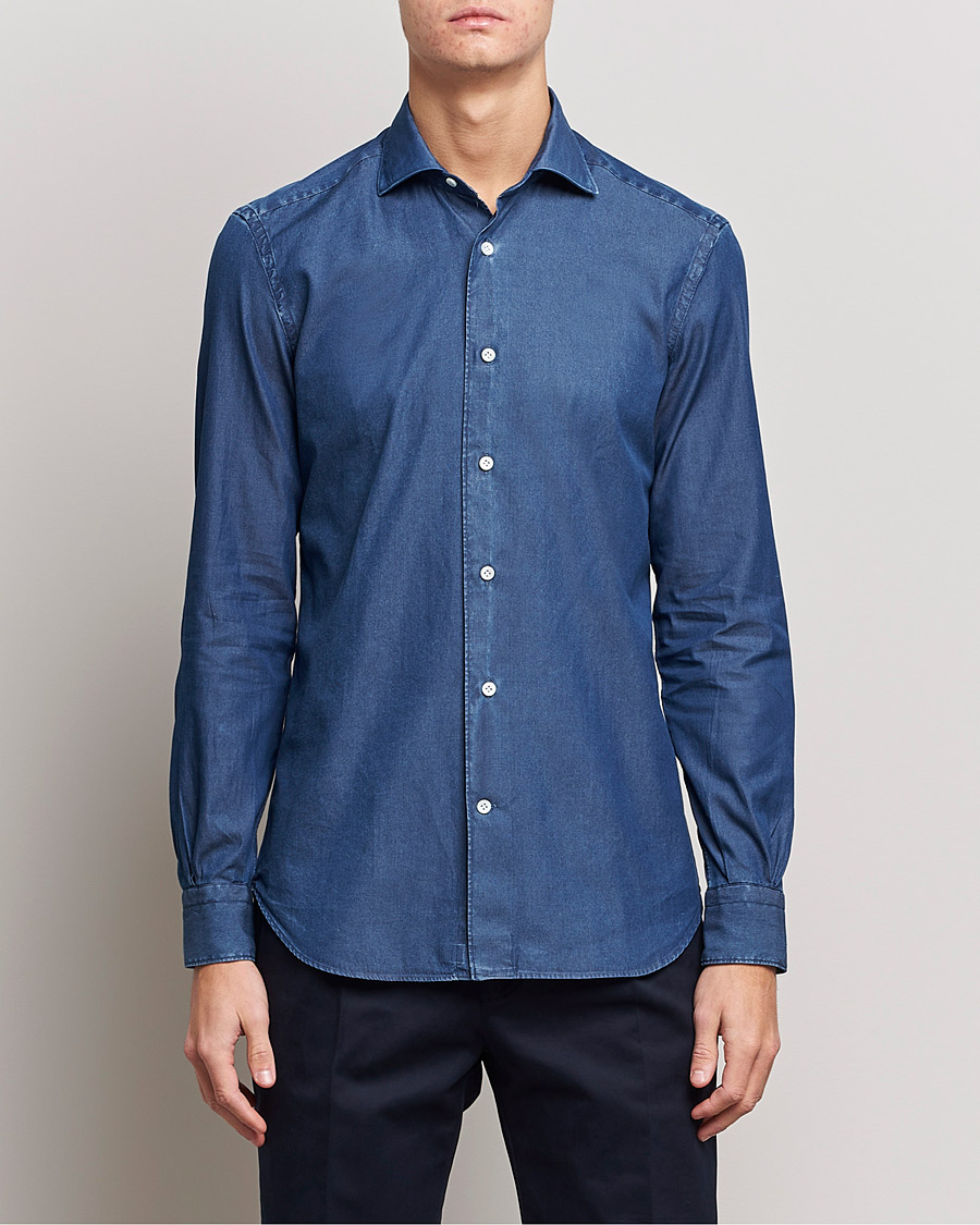 Men | Shirts | Mazzarelli | Soft Denim Shirt Dark Indigo