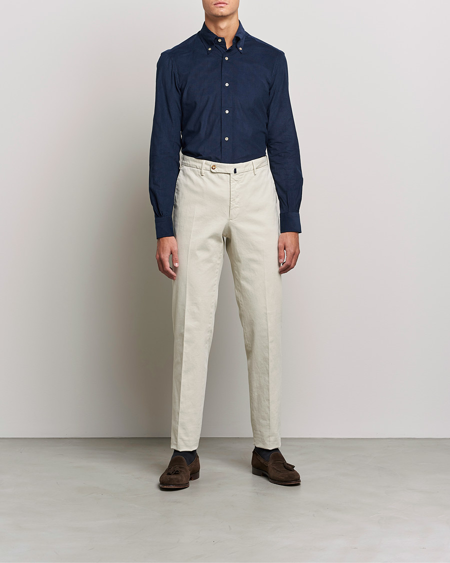 Men | Corduroy Shirts | Mazzarelli | Soft Corduroy Button Down Shirt Navy
