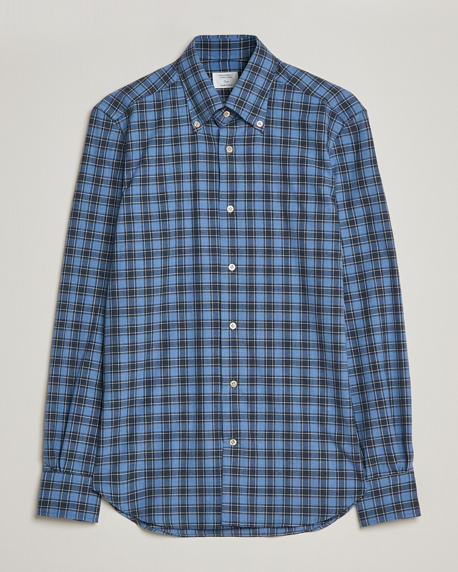 Men |  | Mazzarelli | Soft Flannel Shirt Dark Blue