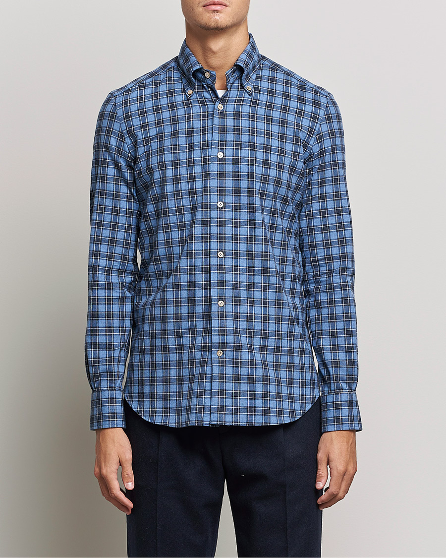 Men | Flannel Shirts | Mazzarelli | Soft Flannel Shirt Dark Blue