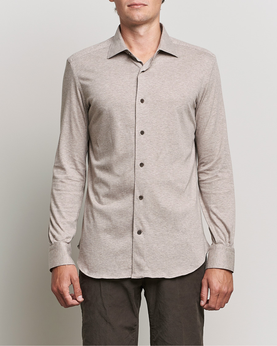 Men | Mazzarelli | Mazzarelli | Soft Cashmere Jersey Shirt Beige