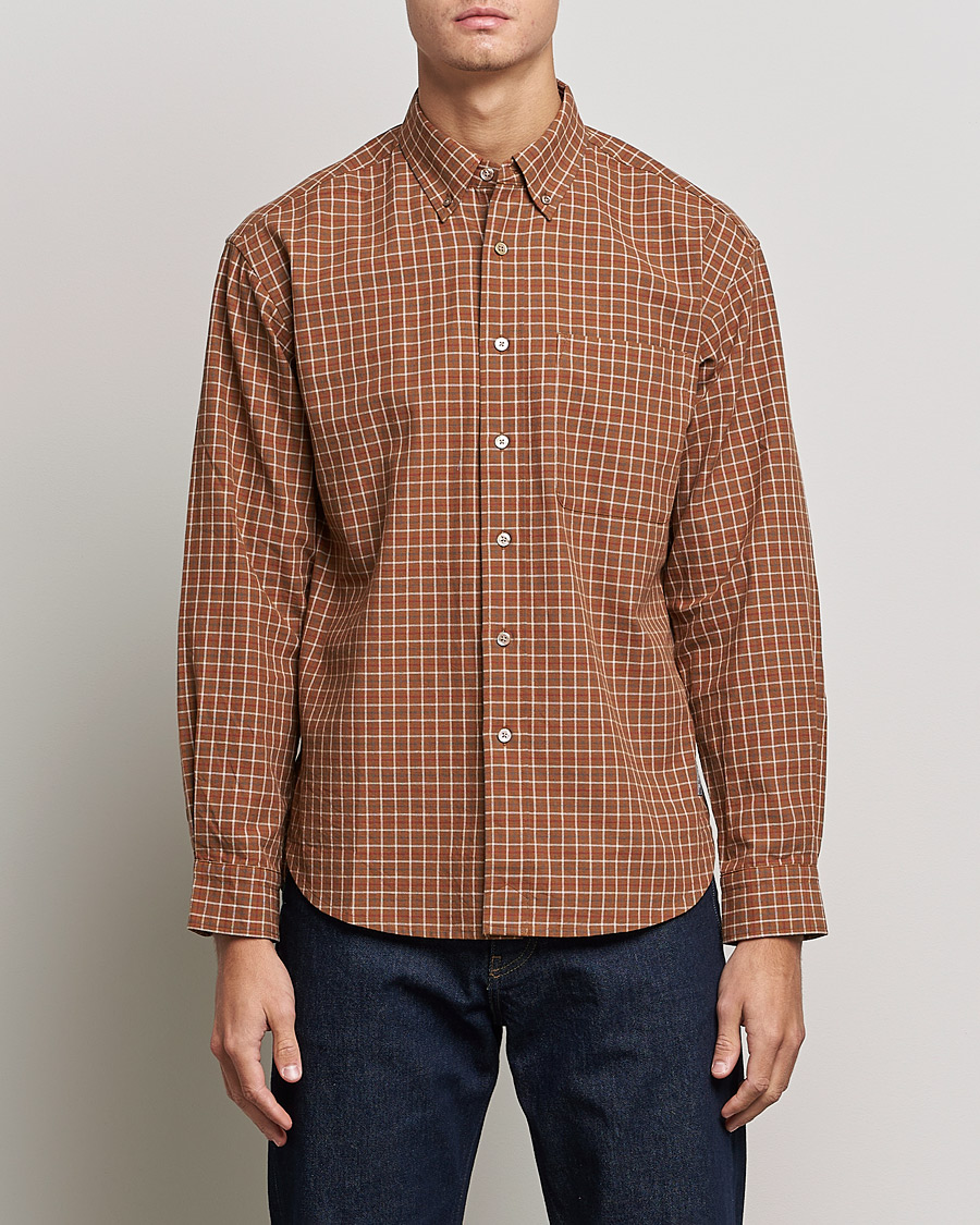 Men |  | Snow Peak | Warm Cotton Button Down Shirt Brown Check