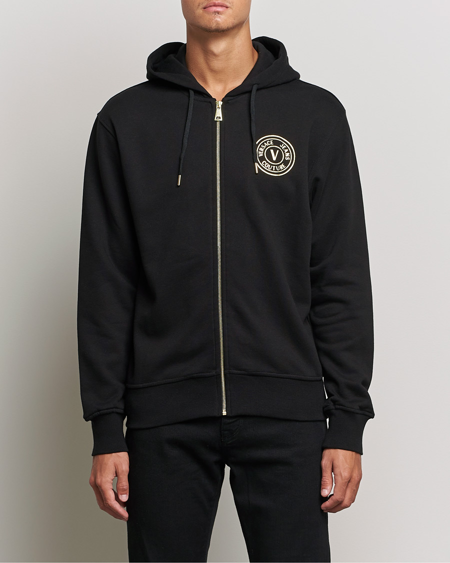 Men | Sweaters & Knitwear | Versace Jeans Couture | V Emblem Hoodie Black/Gold