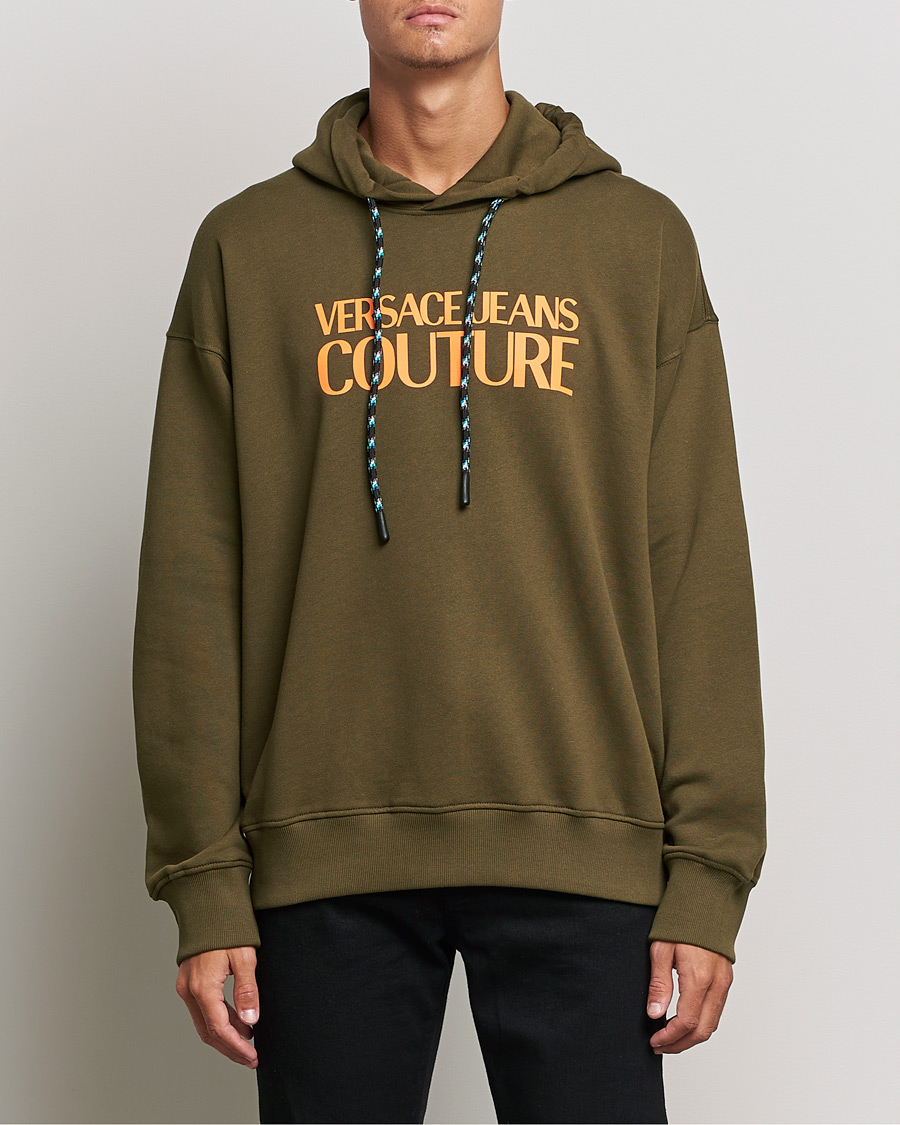 Men | Sweaters & Knitwear | Versace Jeans Couture | Logo Fluo Hoodie Army