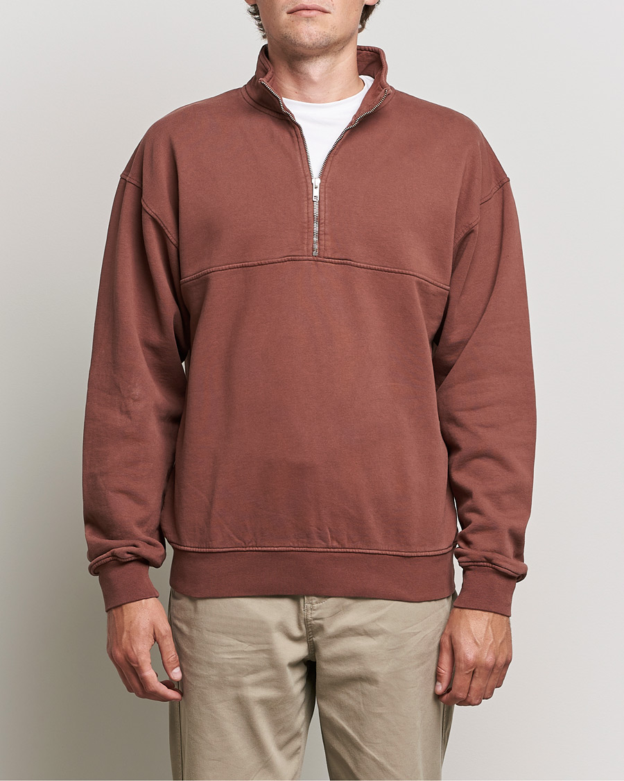 Men | Sweaters & Knitwear | Colorful Standard | Classic Organic Half-Zip Cinnamon Brown