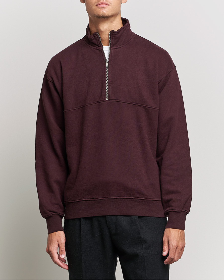 Men | Sweaters & Knitwear | Colorful Standard | Classic Organic Half-Zip Oxblood Red