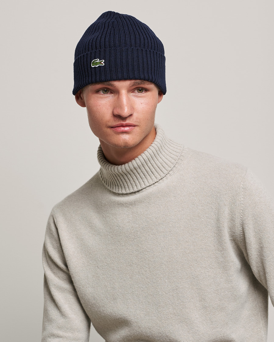 demonstration Cafe Parasit Lacoste Wool Knitted Beanie Navy at CareOfCarl.com