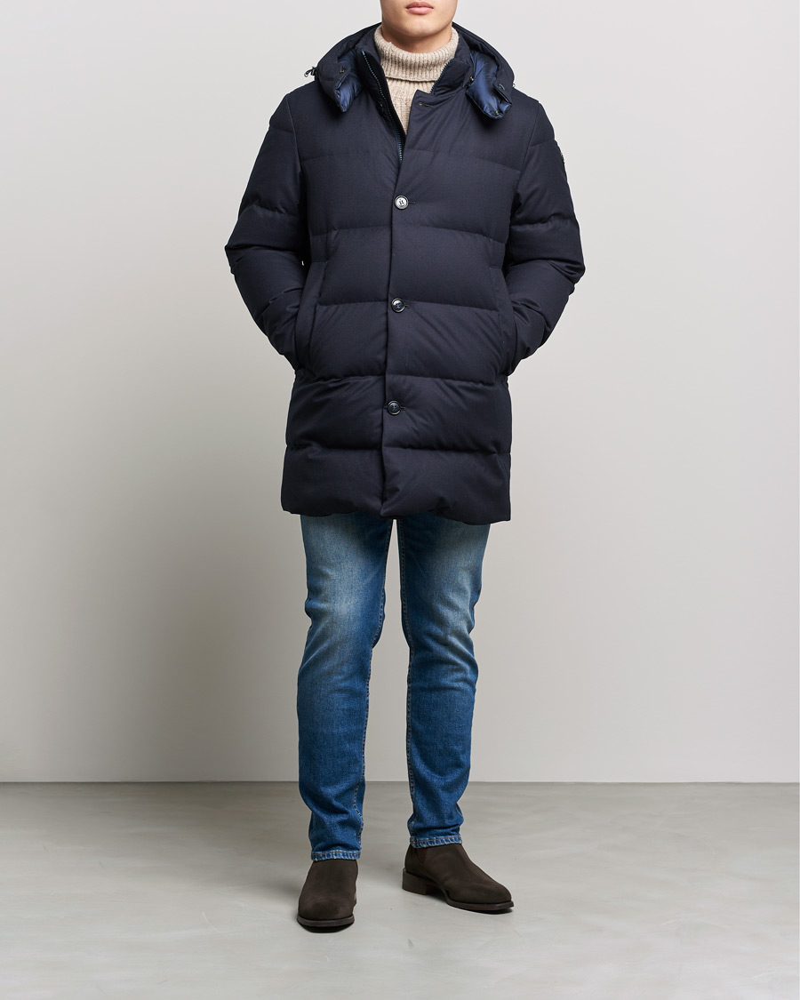 Woolrich Luxe Long Parka Melton Blue at CareOfCarl.com