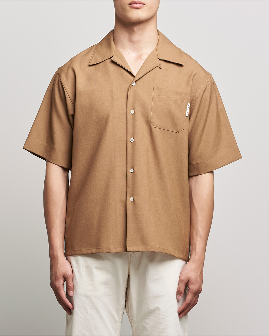 Men | Luxury Brands | Marni | Tropical Wool Bowling Shirt Beige