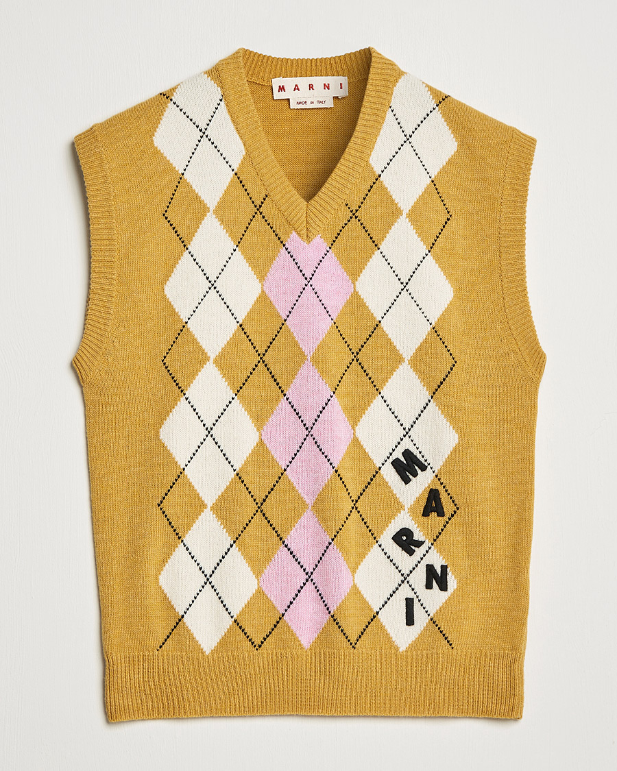 Men | Sweaters & Knitwear | Marni | Shetland Argyle Knit Vest White/Yellow