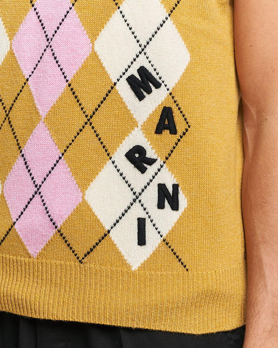 Men | Sweaters & Knitwear | Marni | Shetland Argyle Knit Vest White/Yellow