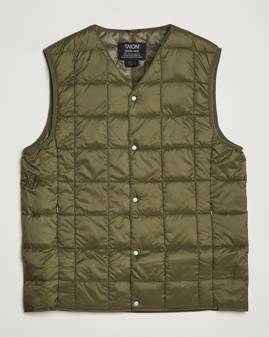 Men | Coats & Jackets | TAION | V-Neck Lightweight Down Vest Dark Olive