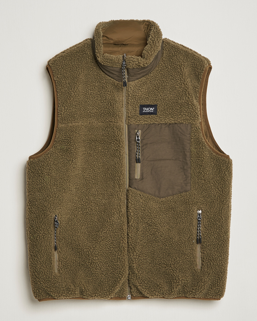 Men | Coats & Jackets | TAION | Reversible Fleece Vest Olive/Dark Olive