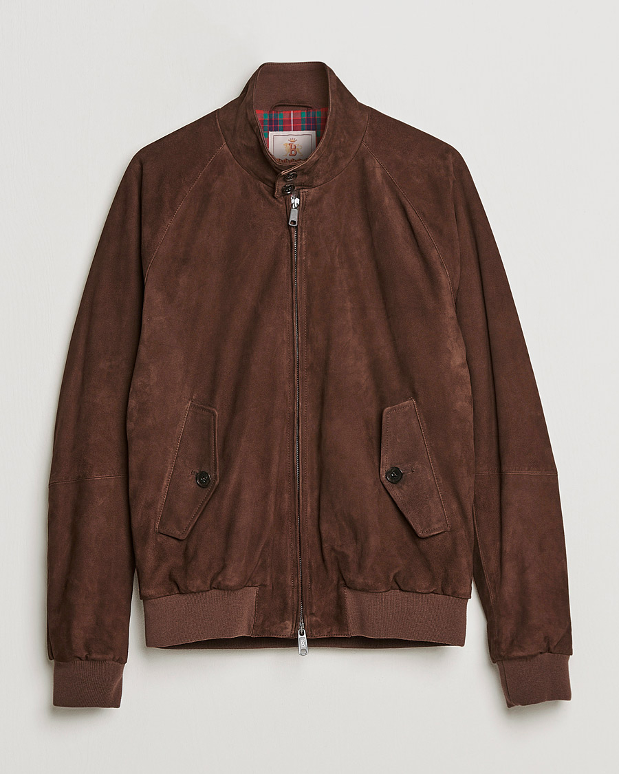 Men | Leather & Suede | Baracuta | G9 Winter Suede Harrington Jacket Chocolate