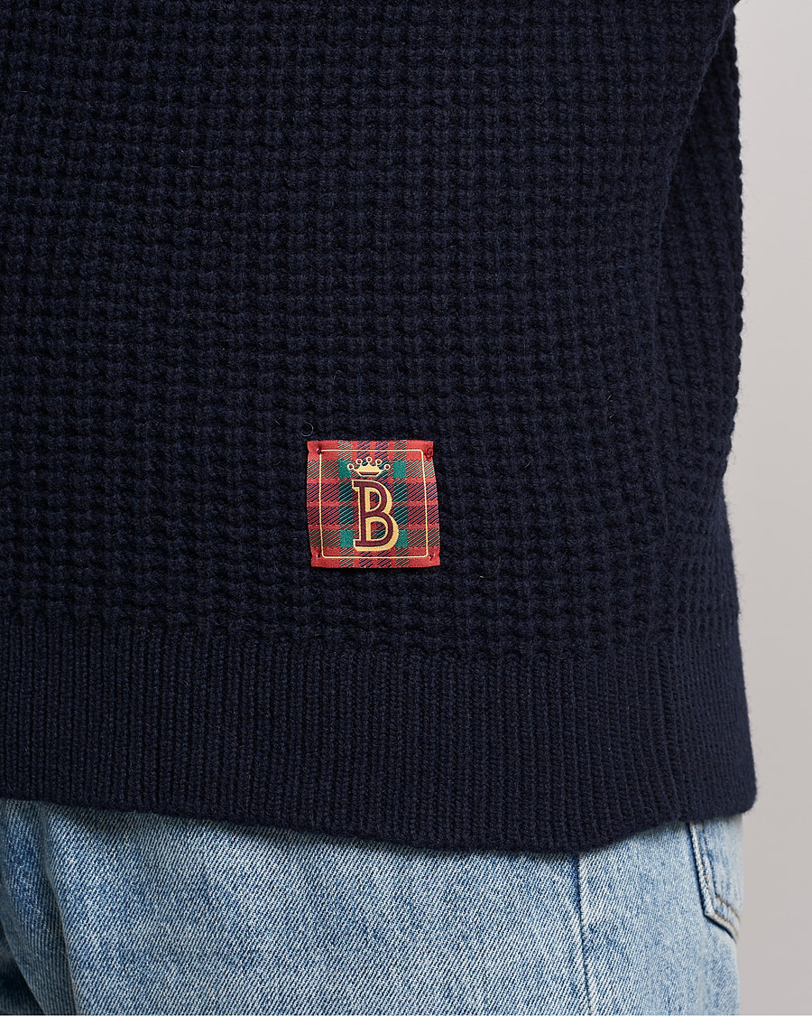 Men | Sweaters & Knitwear | Baracuta | Wool Waffle Knit Turtleneck Dark Navy