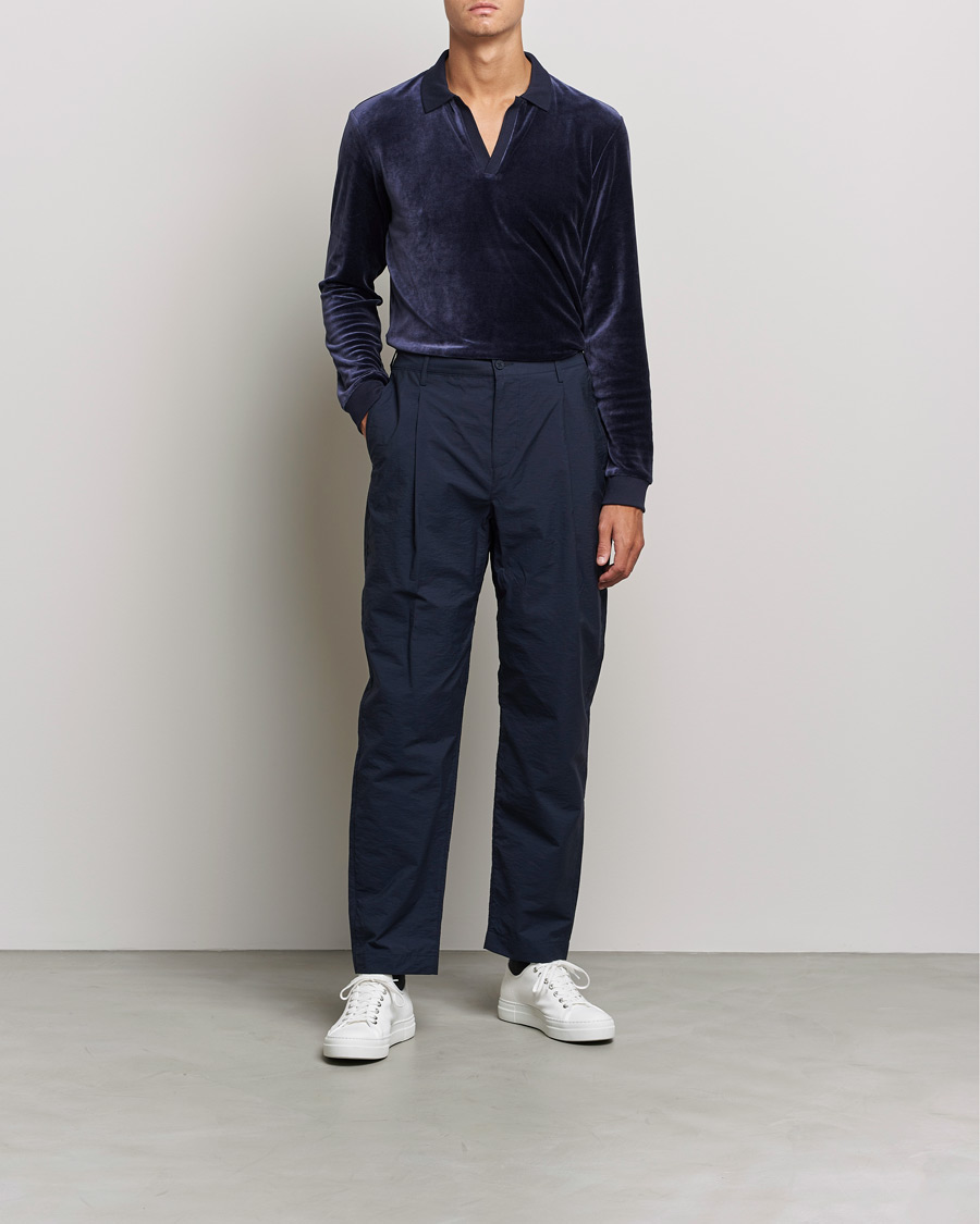 Men | Long Sleeve Polo Shirts | Orlebar Brown | Bouvet Cotton/Modal Polo Night Iris