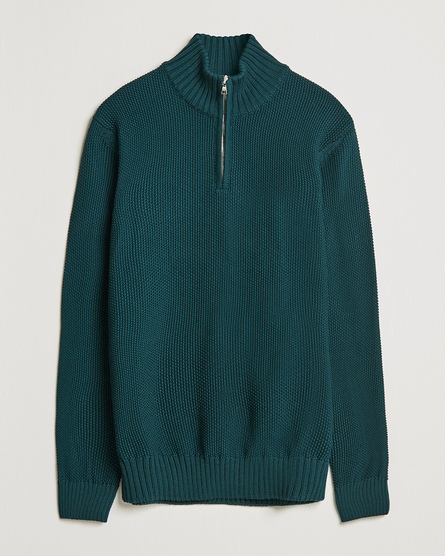 Men | Sweaters & Knitwear | Orlebar Brown | Lennard Merino Waffle Half Zip Bristlecone Pine