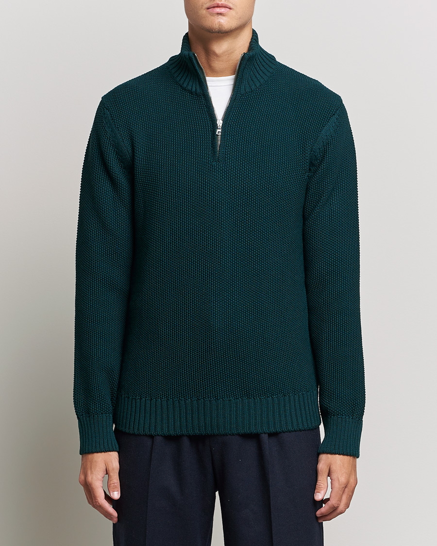 Men | Sweaters & Knitwear | Orlebar Brown | Lennard Merino Waffle Half Zip Bristlecone Pine
