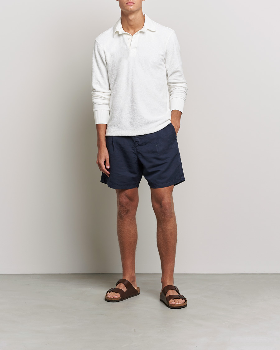 Men | Long Sleeve Polo Shirts | Orlebar Brown | Tasman Garment Dyed Cotton Toweling Polo Cloud