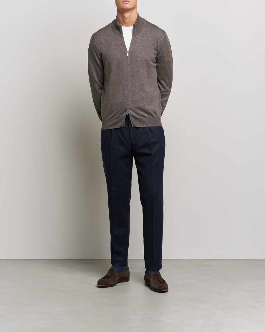 Men | Sweaters & Knitwear | Gran Sasso | Merino Fashion Fit Full Zip Mud Brown