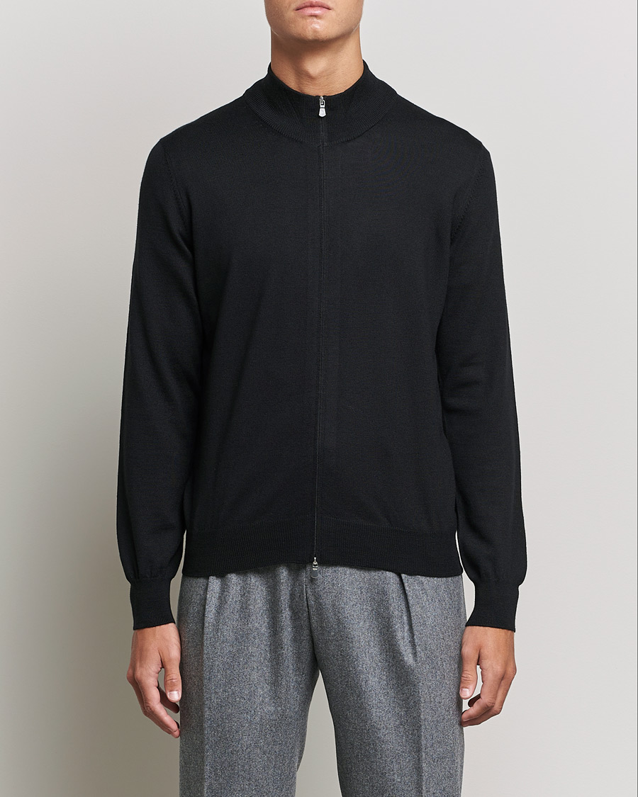 Men | Sweaters & Knitwear | Gran Sasso | Merino Fashion Fit Full Zip Black