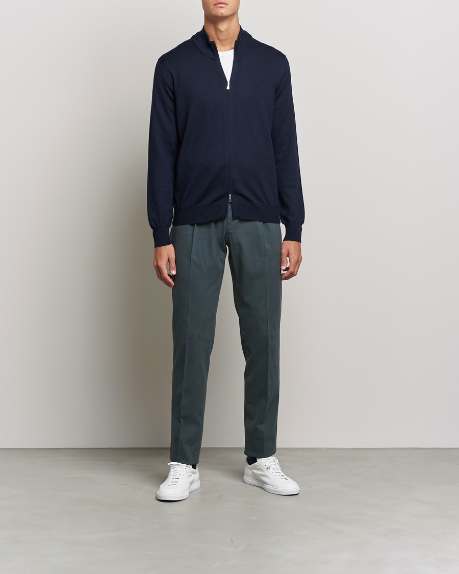 Men | Sweaters & Knitwear | Gran Sasso | Merino Fashion Fit Full Zip Navy