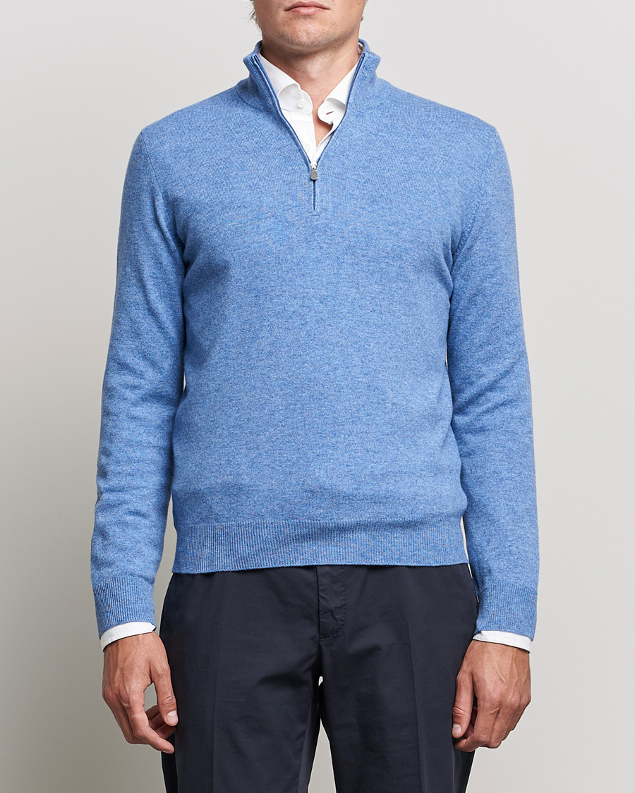 Men | Gran Sasso | Gran Sasso | Wool/Cashmere Half Zip Light Blue
