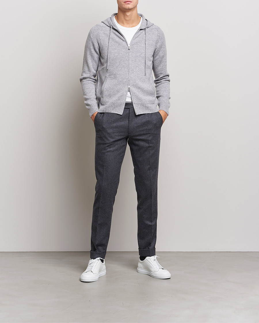 Men | Sweaters & Knitwear | Gran Sasso | Full Zip Wool Hoodie Light Grey