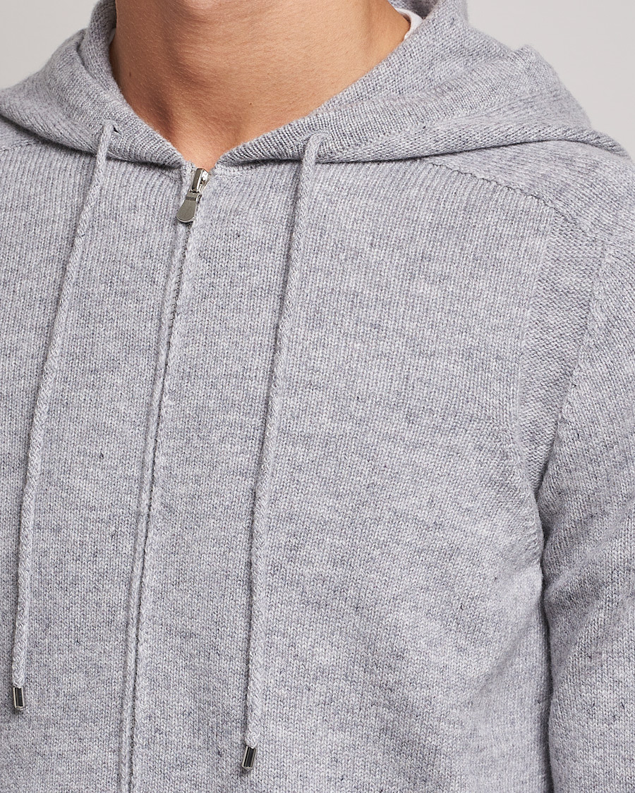 Men | Sweaters & Knitwear | Gran Sasso | Full Zip Wool Hoodie Light Grey