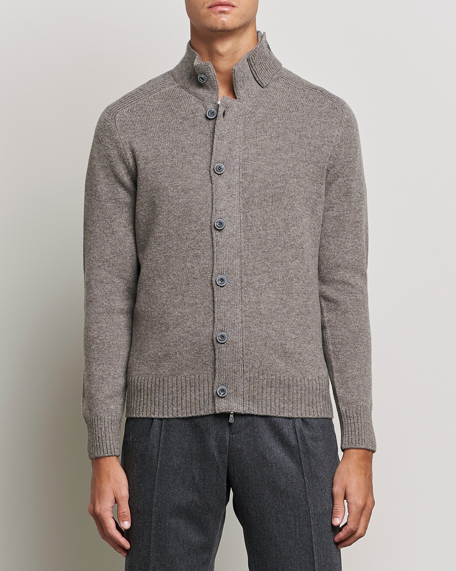 Men | Sweaters & Knitwear | Gran Sasso | Heavy Wool Cardigan Light Brown