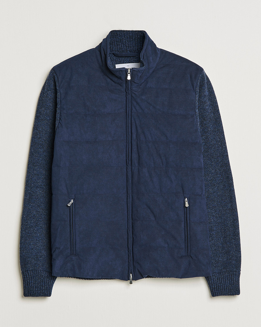 Men | Sweaters & Knitwear | Gran Sasso | Wool/Alcantara Full Zip Navy