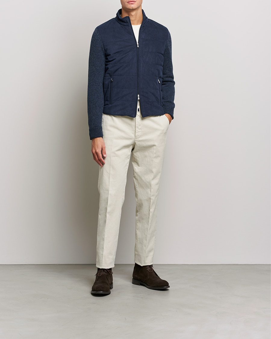 Men | Sweaters & Knitwear | Gran Sasso | Wool/Alcantara Full Zip Navy