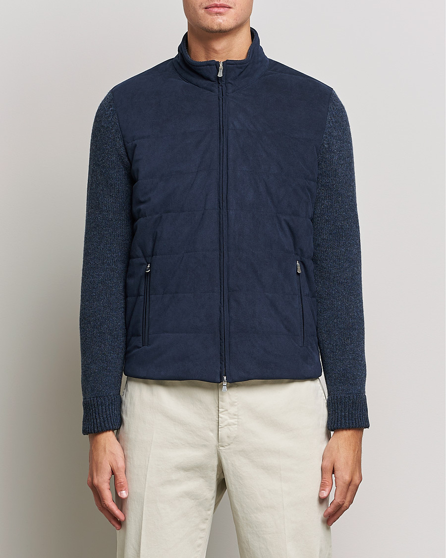 Men | Sweaters & Knitwear | Gran Sasso | Wool/Alcantara Full Zip Navy