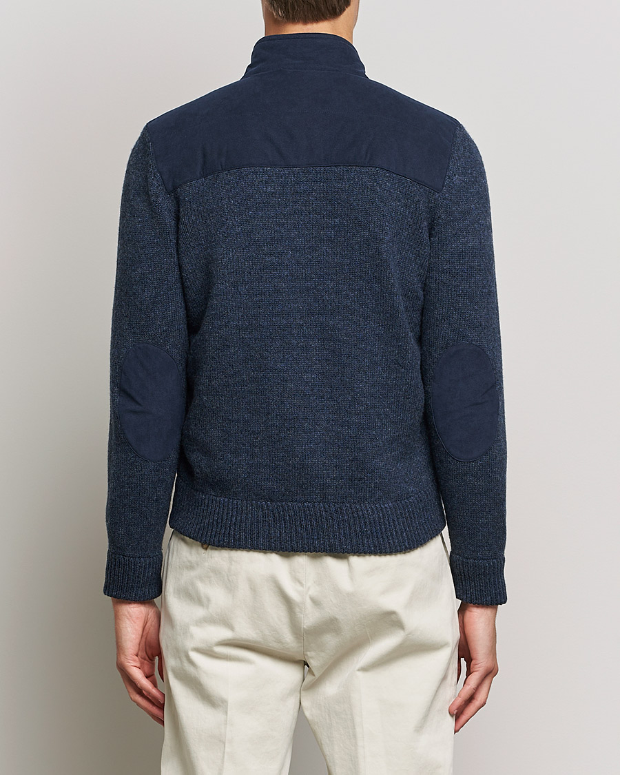 Men | Sweaters & Knitwear | Gran Sasso | Wool/Alcantara Full Zip Navy