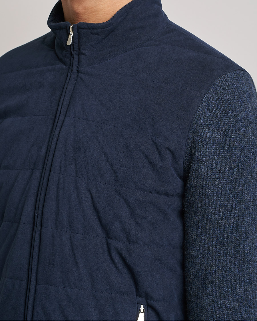 Men | Sweaters & Knitwear | Gran Sasso | Wool/Alcantara Full Zip Navy