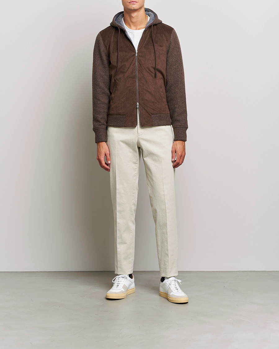 Men | Sweaters & Knitwear | Gran Sasso | Wool/Alcantara Full Zip Hood Brown