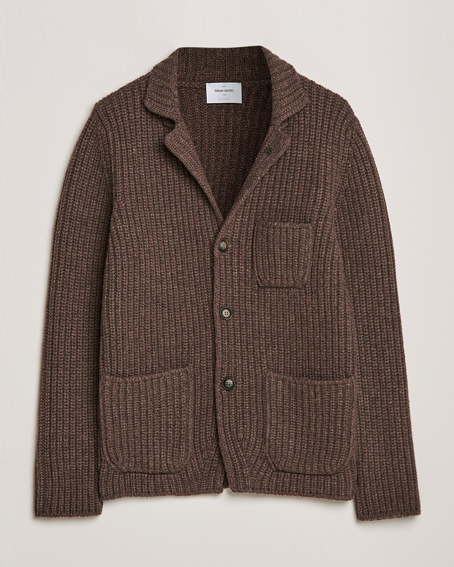 Men |  | Gran Sasso | Heavy Wool Knitted Blazer Cardigan Brown