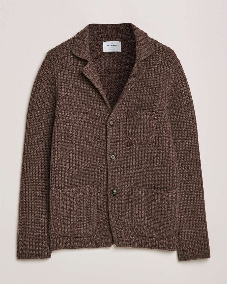 Men | Sweaters & Knitwear | Gran Sasso | Heavy Wool Knitted Blazer Cardigan Brown